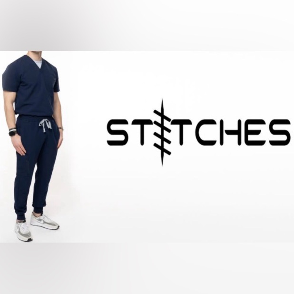 🩺 Stitches Men's Navy Blue Scrub Joggers Set Size L NEW